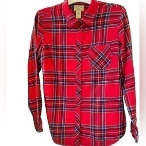 Women’s Blue Mountain red plaid grunge flannel shirt in Medium